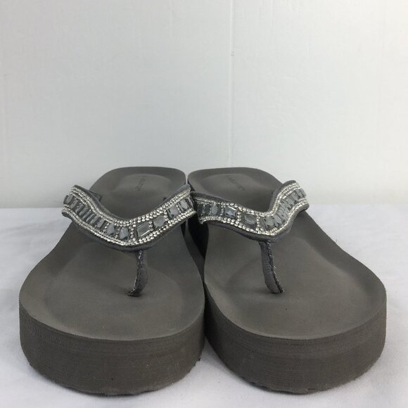 Gold Toe Platform Wedge Thong Sparkle Embellished Sandals Size 10 EXCELLENT - Picture 2 of 6